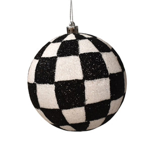 Checkered Glitter Ball Ornament - 6"