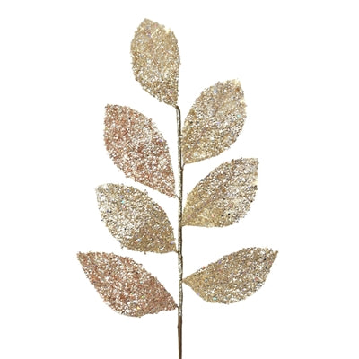 Fantasy Sequined Magnolia Leaf Spray - 27"