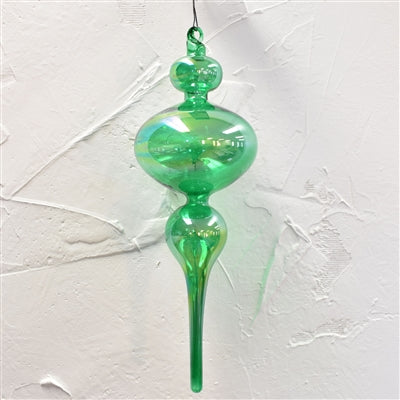 Iridescent Glass Finial Ornament - Green - 13.5