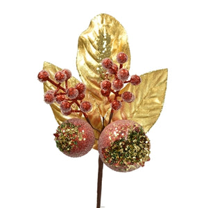 Glitter/Beaded Pomegranate, Berry and Leaf Pick - 14"
