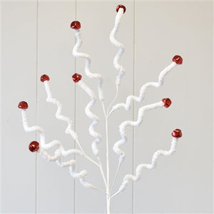 Flocked Spiral Jingle Bell Spray - White and Red - 27.25"