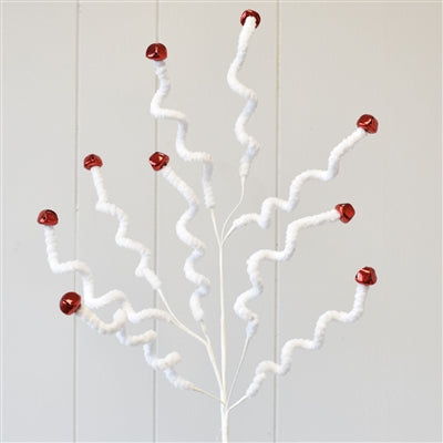 Flocked Spiral Jingle Bell Spray - White and Red - 27.25