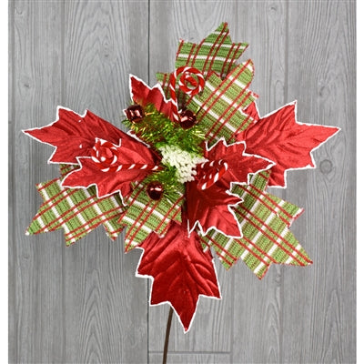 Plaid Mix Poinsettia Stem - 29.75" x 18"D