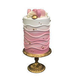 December Diamonds Pink Cake w/Macaron on Gold Pedestal - 20"