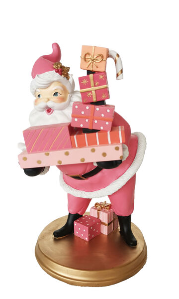 Retro Pink Santa with Gifts - 14.5