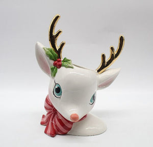 Retro White Deer Head Vase - 11.75"