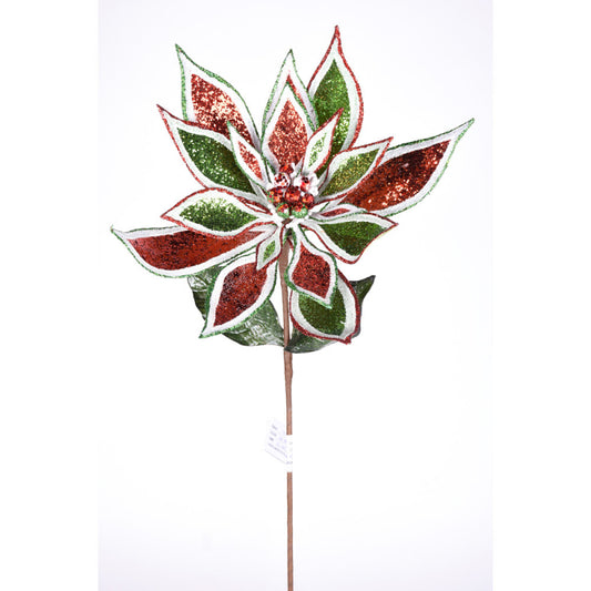 Glitter Poinsettia Stem Green/Red - 22" x 15"