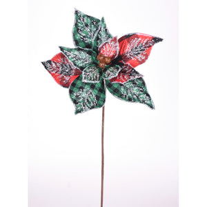Frosted Check Poinsettia Stem - 11"