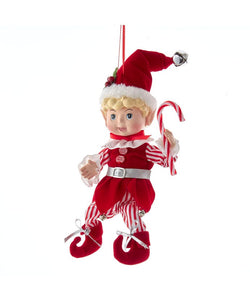 Peppermint Elf With Candy Cane Ornament - 11"
