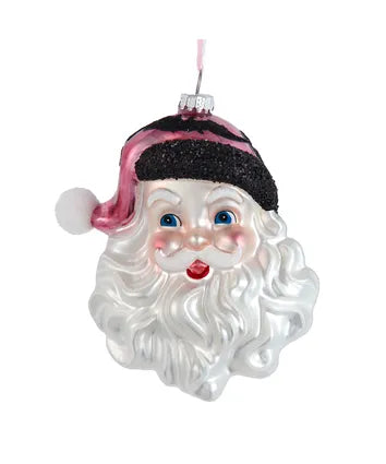 Pink Santa Head Glass Ornament - 5.25
