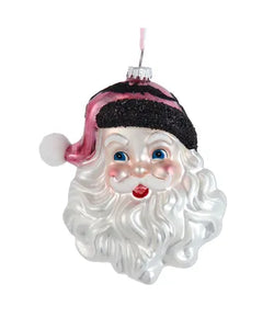 Pink Santa Head Glass Ornament - 5.25"