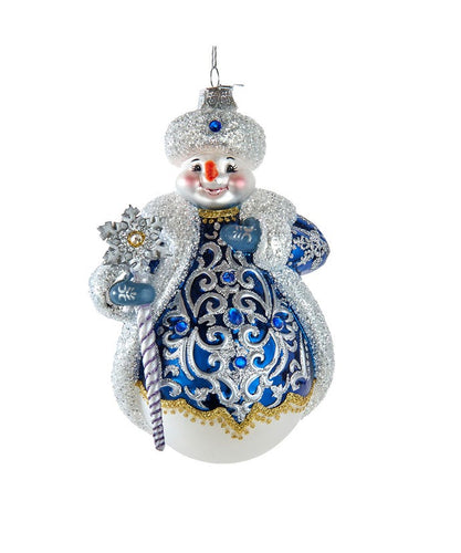 Bellissimo Elegant Glass Snowman With Staff Ornament