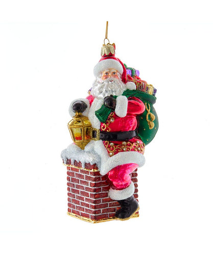Bellissimo Glass Santa In Chimney Ornament