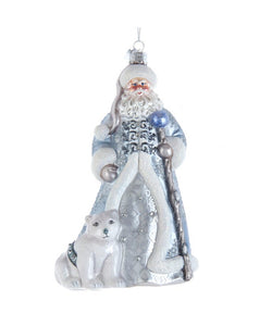 Bellissimo Glass Santa With Polar Bear Ornament