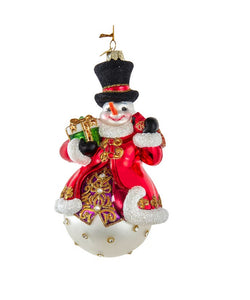 Bellissimo Glass Snowman With Top Hat Ornament