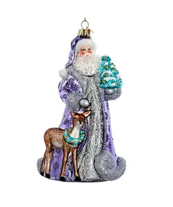 Bellissimo Elegant Glass Periwinkle Santa Ornament - 7"