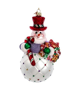 Bellissimo Elegant Glass Snowman w/Wreath Ornament - 7"