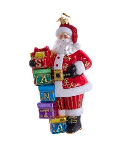 Bellissimo Elegant Glass Santa w/Gifts Ornament - 7"