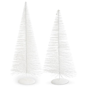 Large White Glittered Bottle Brush Trees- Set of 2 - 32" and 24"