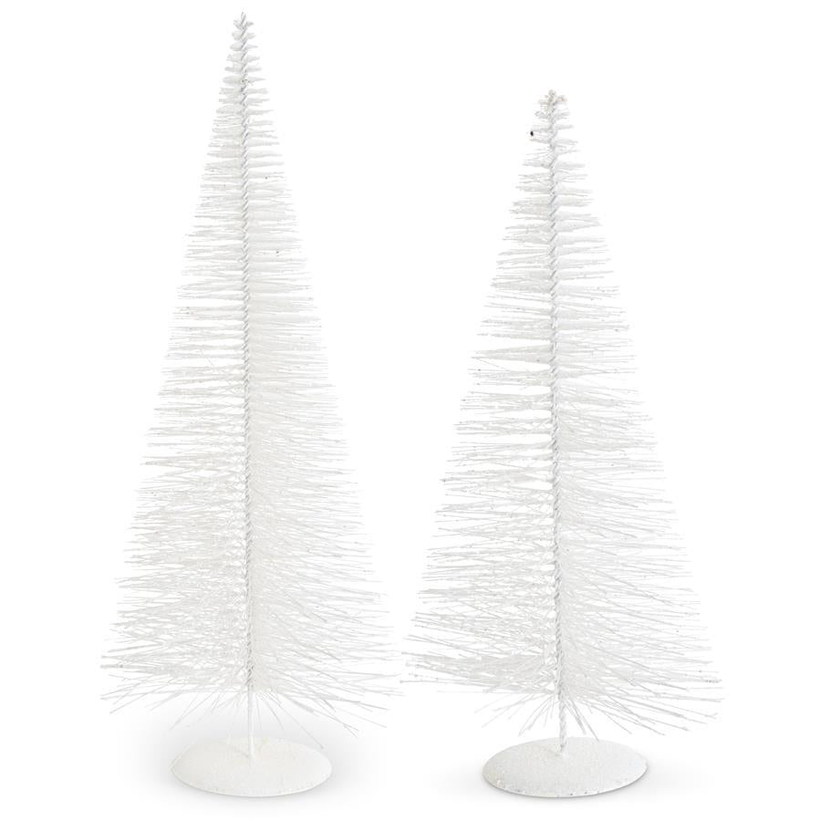 Large White Glittered Bottle Brush Trees- Set of 2 - 32