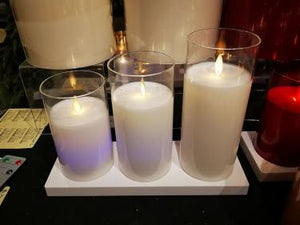 Rechargeable Cream Glass Flameless Pillar Candles - Set of 3 - 5", 6" and 7"