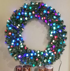 Mutli Color Fiber Optic Wreath with LED Lights - 32"