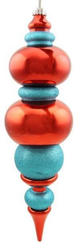 Red and Ice Blue Glitter and Shiny Finial - 20