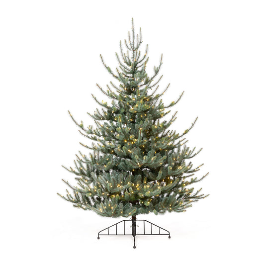 Blue Spruce HALF Christmas Tree - 7.5' - Warm White LED Lights