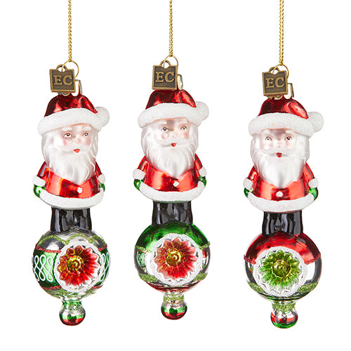 Retro Santa Ball Ornament - Set of 3 - 4.75