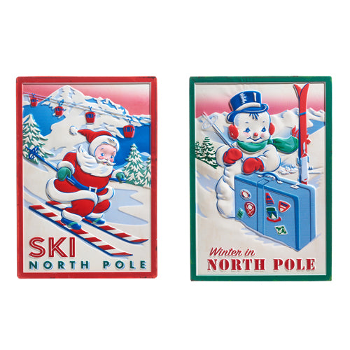 Vintage North Pole Ski Embossed Wall Art - Set of 2 - 18