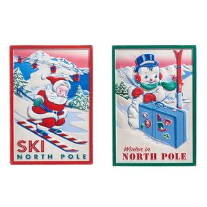 Vintage North Pole Ski Embossed Wall Art - Set of 2 - 18"
