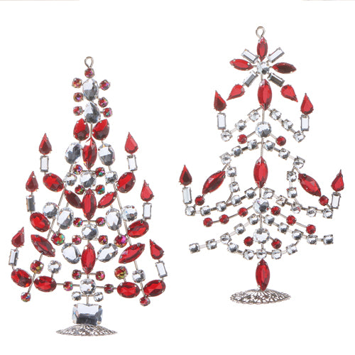 Red and Crystal Jeweled Tree Ornaments - Set of 2 - 6.5