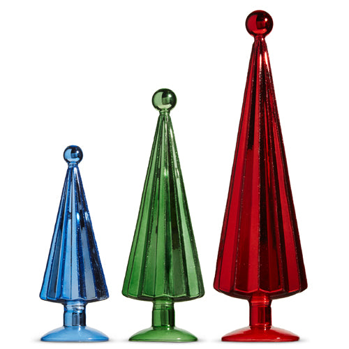 Multicolor Ribbed Glass Trees - Set of 3 - 16.25