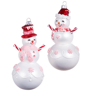 Beaded Glass Peppermint Snowman Tree Ornament - Set of 2 - 6.25"