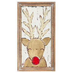 Reindeer Embossed Metal Framed Wall Art - 18"