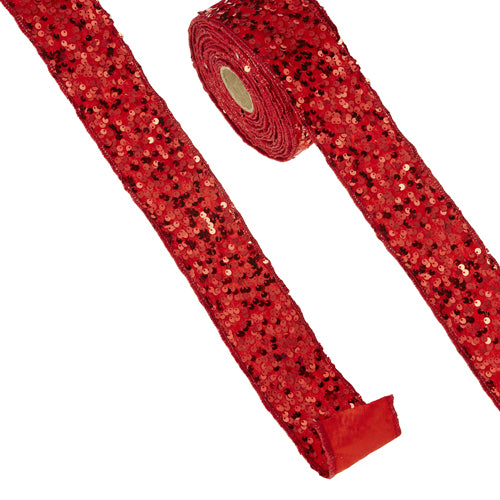 Red Sequined Wired Ribbon - 10YDS