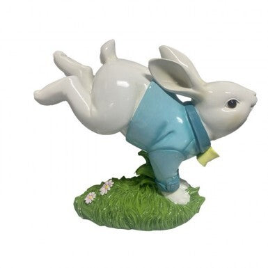 Resin Indoor\Outdoor Leaping Bunny Dressed in Blue - 20"