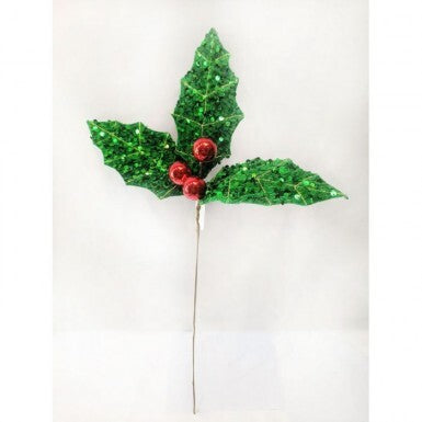 Sequin Holly Stem - 22"