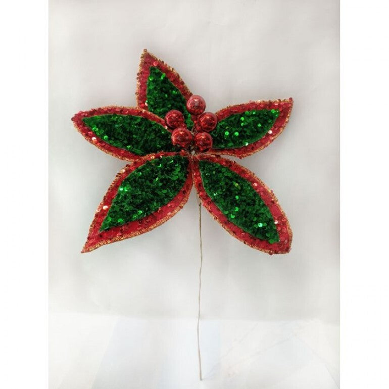 Sequin Poinsettia Stem - 22"