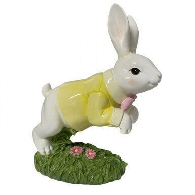 Resin Indoor\Outdoor Leaping Bunny Dressed in Yellow - 21"