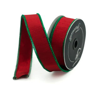 Red Luster with Green Cord Wired Edge Ribbon - 10YDS