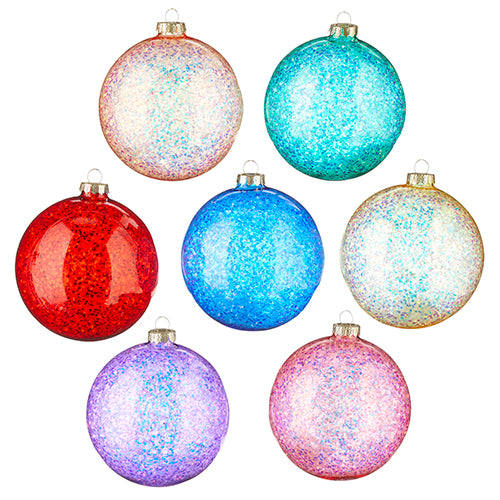 Glitter Ball Glass Ornaments -Set of 7 - 5