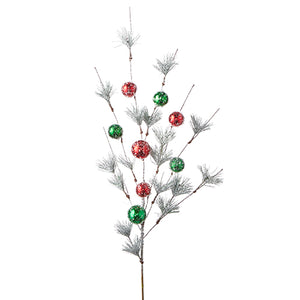 Iced Ball Ornament Spray with Frosted Pine Spray - 42"