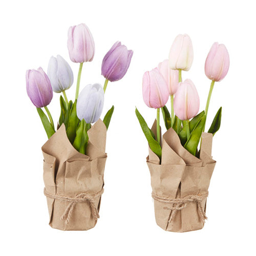 Real Touch Potted Mixed Tulips Wrapped in Paper - 10"