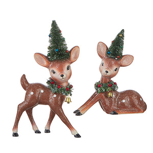 Vintage Deer with Bottle Brush Trees - Set of 2 - 12"