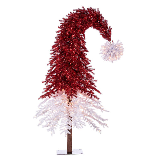 Santa Hat Alpine Tinsel Tree - 500 LED Clear and Red - 7'