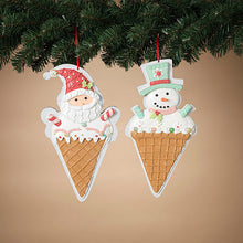 Load image into Gallery viewer, Claydough Santa or Snowman Ice Cream Cone Ornament - 12&quot;
