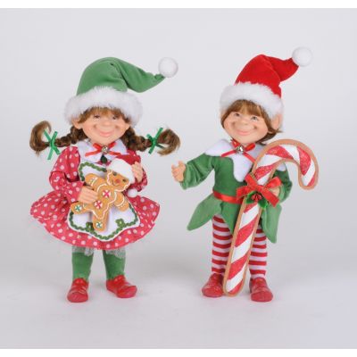 Red Polka Dot Candy Cane Elf - Set of 2 - 9.5