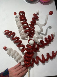 Red and White Curly Ball Spray - 32"