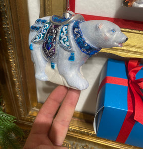 Bellissimo Elegant Glass Polar Bear Ornament - 7"